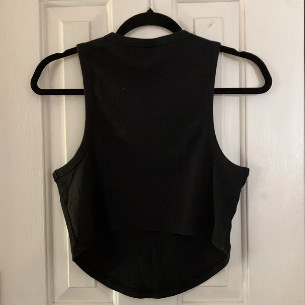 AERIE XL High Neck Ribbed Crop Tank Top Curved Front Bottom BLACK - Picture 4 of 4
